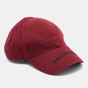 Balenciaga Burgundy Cotton Baseball Cap L