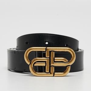 Balenciaga Black Leather BB Buckle Belt 85 CM