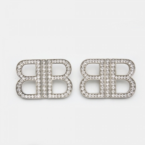 Balenciaga BB Crystals Silver Tone Earrings