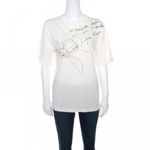 Pre Owned Balenciaga Cream Printed Cotton Short Sleeve T-Shirt S
