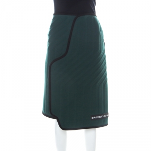 Balenciaga Green Scuba Car-Mat Look Asymmetric Wrap Skirt M