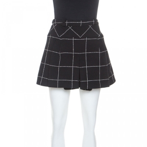 Balenciaga Black Checked Wool Blend Pleated Mini Skirt M