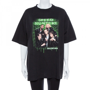 Pre Owned Balenciaga Black Speed Hunters Print Cotton Oversized T-Shirt M