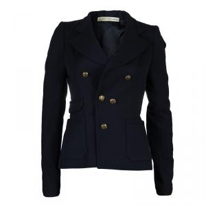 Pre Owned Balenciaga Paris Navy Blue Wool Double Breasted Blazer S