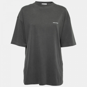 Balenciaga Grey Cotton Oversized Logo Printed T-Shirt S