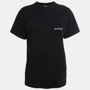 Pre Owned Balenciaga Black Cotton Logo Printed Short Sleeve T-Shirt XS