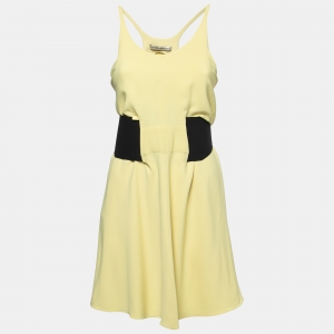 Balenciaga Yellow Crepe Sleeveless Belted Short Dress M