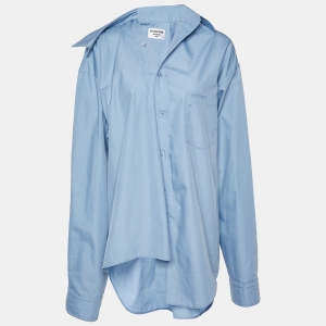 Pre Owned Balenciaga Blue Cotton Blend Asymmetric Oversized Shirt S