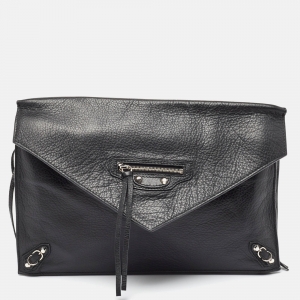 مملوكة مسبقًا Balenciaga Black Leather Papier Sight Clutch