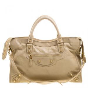 Pre Owned Balenciaga Beige Oryx Leather Classic City Gold Hardware Tote