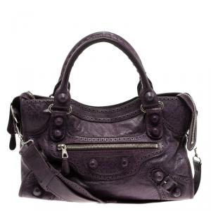 Pre Owned Balenciaga Purple Leather Brogues GCH Classic City Tote