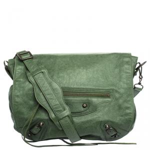 Balenciaga Vert Gazon Leather Classic Arena Folk Messenger Bag