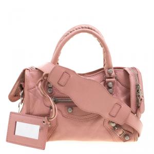 Pre Owned Balenciaga Vieux Rose Leather Mini Silver Hardware City Bag