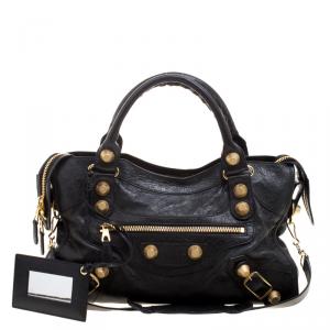 Pre Owned Balenciaga Black Leather Classic City GGH Tote
