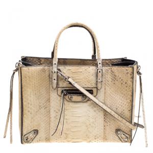 مملوكة مسبقًا حقيبة يد بالنسياغا سحاب جانبي بابيه A4 جلد ثعبان صفراء