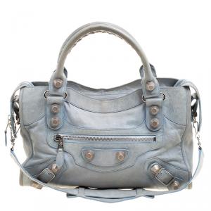 Pre Owned Balenciaga Sky Blue Leather Classic City GSH Tote