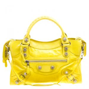 Pre Owned Balenciaga Yellow Leather Classic City GSH Tote