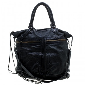Pre Owned Balenciaga Black Leather RH Square Tote