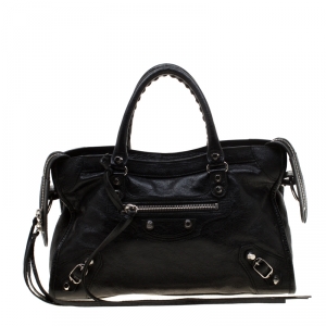 Pre Owned Balenciaga Black Leather City Silver Hardware Top Handle Bag