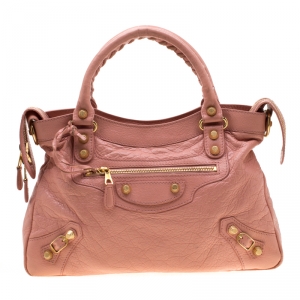 Pre Owned Balenciaga Rose Peche Leather RH City Tote