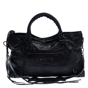 Pre Owned Balenciaga Black Leather Classic City Tote