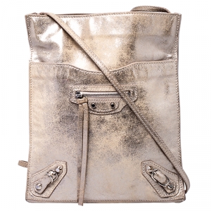 Balenciaga Metallic Beige Papier Messenger Bag