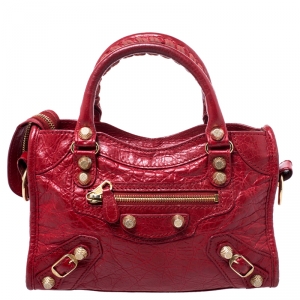 Pre Owned Balenciaga Red Leather Mini RGH City Bag