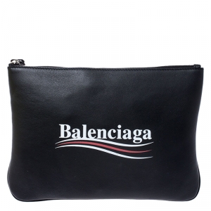 Balenciaga Black Campaign Logo Leather Pouch