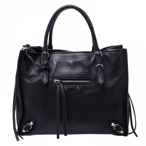 مملوكة مسبقًا حقيبة يد بالنسياغا سحاب ملتف A4 بابيه جلد سوداء