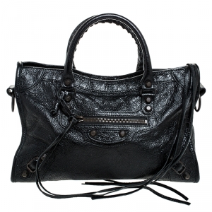 Pre Owned Balenciaga Black Leather Small Classic City Tote