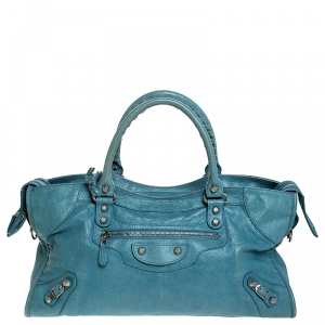 Pre Owned Balenciaga Turquoise Leather RSH City Bag