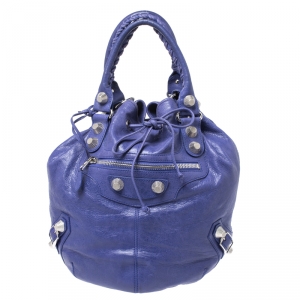 Balenciaga Sapphire Lambskin Leather Mini GSH PomPon Bag