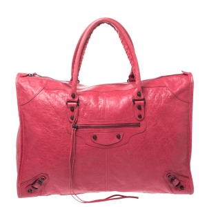 Pre Owned Balenciaga Red Leather RH Classic Weekender
