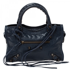 Pre Owned Balenciaga Bleu Obscur Leather Mini RGH City Bag