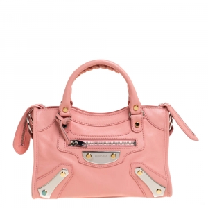 Pre Owned Balenciaga Rose Bonbon Leather SH Metal Plate Tote