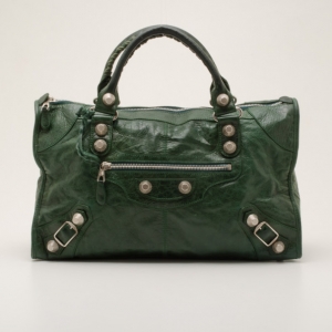 Pre Owned Balenciaga Forest Green Giant Silver Work bag