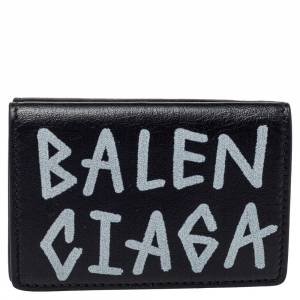مملوكة مسبقًا Balenciaga Black Leather Carry Graffiti Wallet