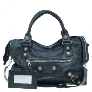 Pre Owned Balenciaga Olive Green Lambskin Leather GSH City Bag