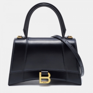 Balenciaga Black Leather Small Hourglass Box Top Handle Bag