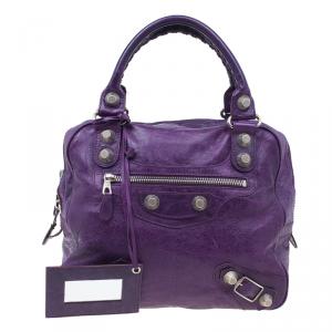 Pre Owned Balenciaga Purple Leather Giant Street Bowler Bag