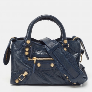 Balenciaga Navy Blue Leather Mini Classic City Tote