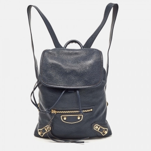 Balenciaga Navy Blue Leather Classic Metallic Edge Backpack