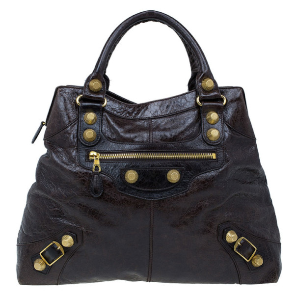 Pre Owned حقيبة يد بالنسياغا آرينا جاينت بني داكن 