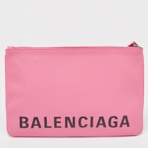 مملوكة مسبقًا Balenciaga Pink/Black Leather Ville Zip Pouch
