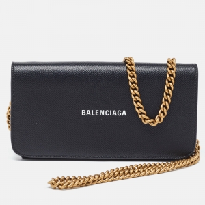 Balenciaga Black Leather Everyday Wallet on Chain