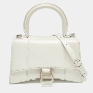 Pre Owned Balenciaga Off White Leather XS Hourglass Top Handle Bag