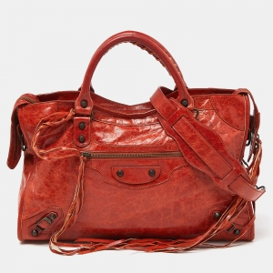 Pre Owned Balenciaga Orange Leather RH Classic City Bag