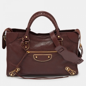Pre Owned Balenciaga Rouge Pourpre Leather Medium Classic Metallic Edge City Bag