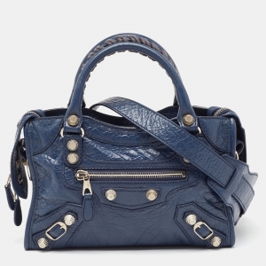 Pre Owned Balenciaga Blue Leather Mini Classic City Bag