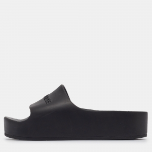 Balenciaga Black Rubber Logo Chunky Slides Size 39